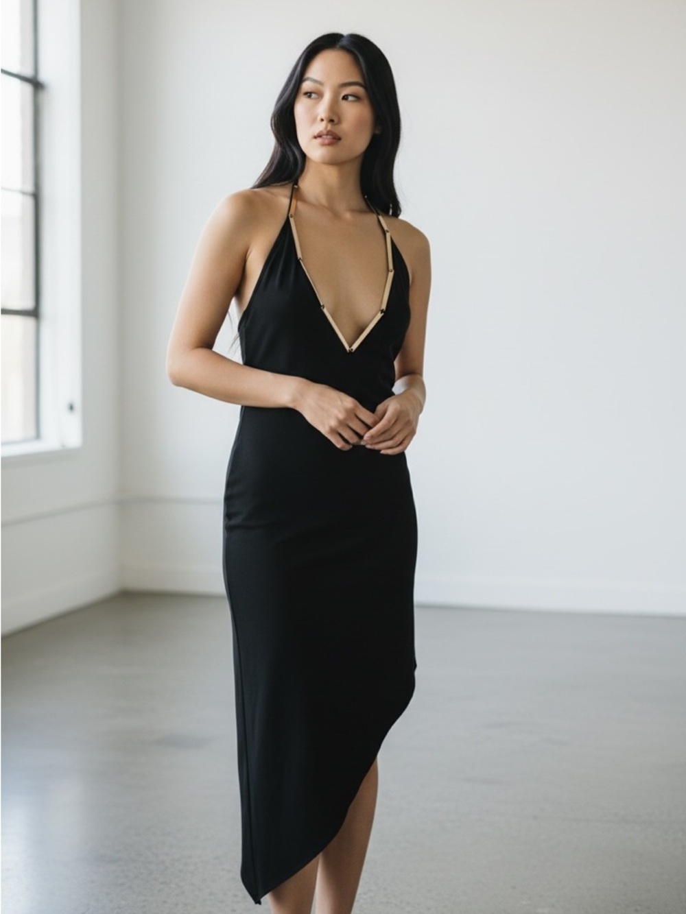 Sheri BODELL black asymmetric strappy dress xs